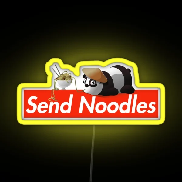 Send Noodles Funny Kawaii Panda Eating Ramen Soup Noodle Pho RGB Neon Sign