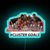 rgb neon sign displaying 'sense8 cluster goals' in vibrant blue tones