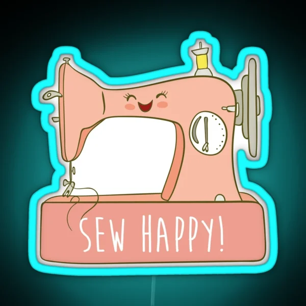 Sew Happy Cute Sewing Sewist Led RGB Neon Sign