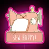 Sew Happy Cute Sewing Sign Pink Neon Design