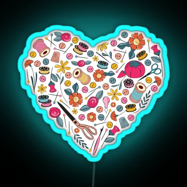 Sewing Heart Graphic RGB Neon Sign