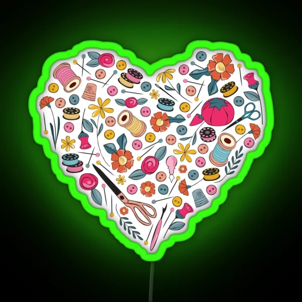 Sewing Heart Graphic RGB Neon Sign
