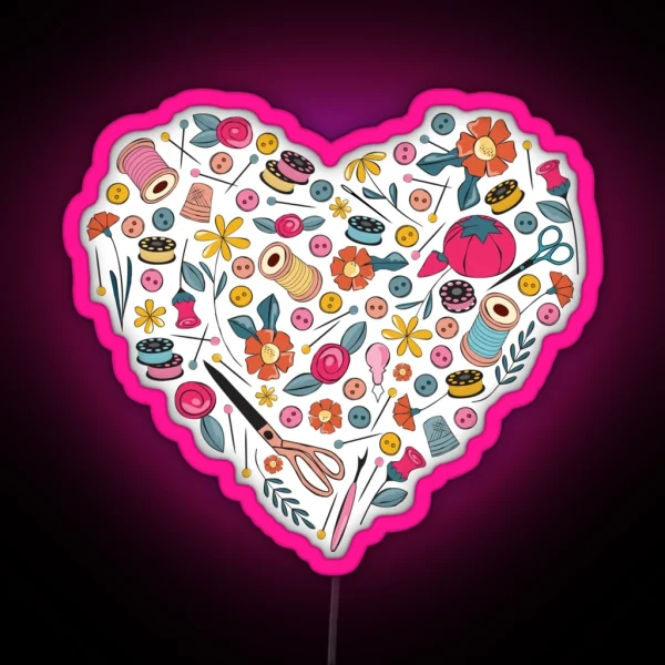 Sewing Heart Graphic RGB Neon Sign