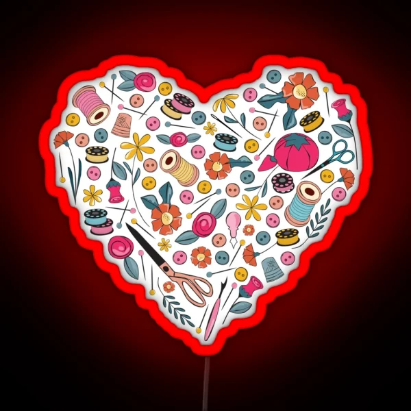 Sewing Heart Graphic RGB Neon Sign