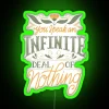 A Shakespearean insult conversation neon sign displaying 'Infect My Brain' in vibrant RGB green lighting.