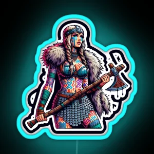 Shieldmaiden With Battle Axe RGB Neon Sign