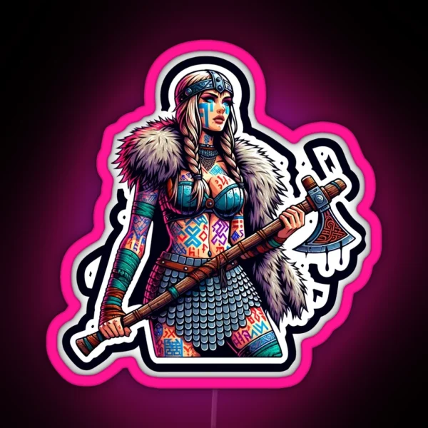 Shieldmaiden With Battle Axe RGB Neon Sign