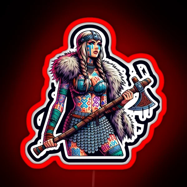 Shieldmaiden With Battle Axe RGB Neon Sign