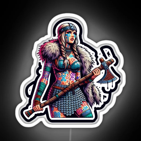 Shieldmaiden With Battle Axe RGB Neon Sign