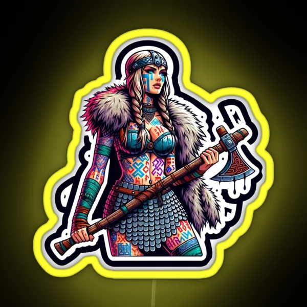 Shieldmaiden With Battle Axe RGB Neon Sign