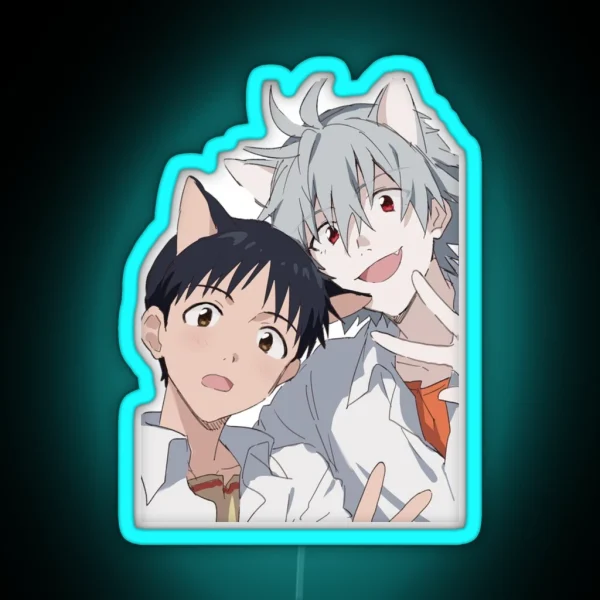 Shinji And Kaworu Catboys RGB Neon Sign
