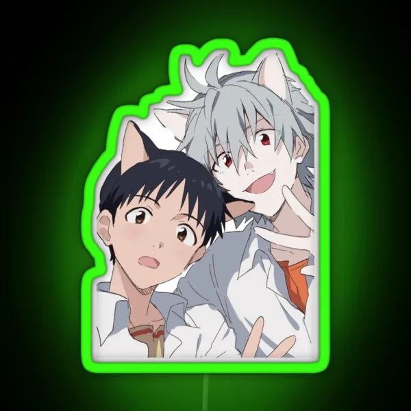 Shinji And Kaworu Catboys RGB Neon Sign