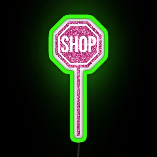 SHOP Sign Pink Glitter RGB Neon Sign