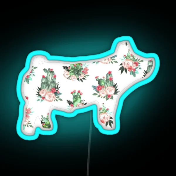 Show Pig Cactus Rose RGB Neon Sign