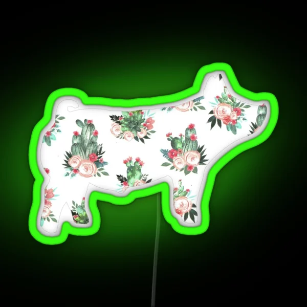 Show Pig Cactus Rose RGB Neon Sign