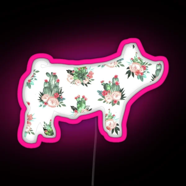 Show Pig Cactus Rose RGB Neon Sign
