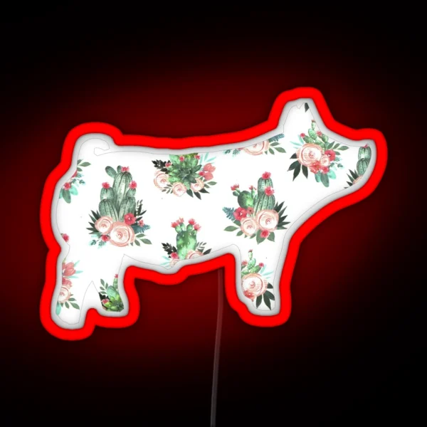Show Pig Cactus Rose RGB Neon Sign