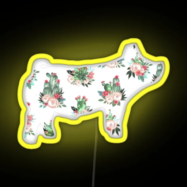 Show Pig Cactus Rose RGB Neon Sign