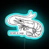 rgb neon sign displaying shrimps is bugs in vibrant blue.