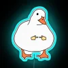 A shy goose neon sign with RGB lighting in blue tones.