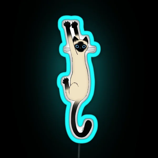 Siamese Cat Hanging On With Claws Funny Cat Holding On RGB Neon Sign