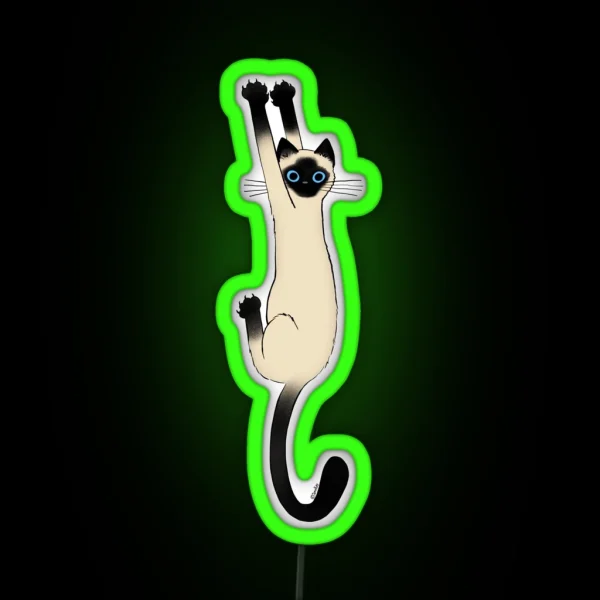 Siamese Cat Hanging On With Claws Funny Cat Holding On RGB Neon Sign