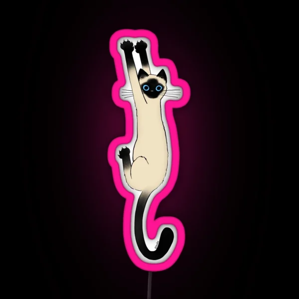 Siamese Cat Hanging On With Claws Funny Cat Holding On RGB Neon Sign