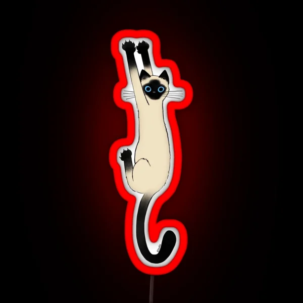 Siamese Cat Hanging On With Claws Funny Cat Holding On RGB Neon Sign