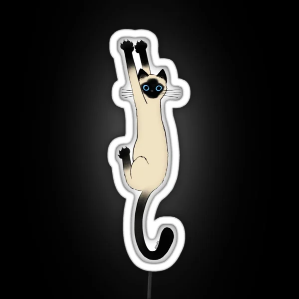 Siamese Cat Hanging On With Claws Funny Cat Holding On RGB Neon Sign
