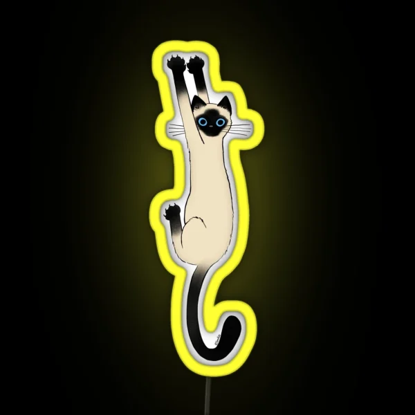 Siamese Cat Hanging On With Claws Funny Cat Holding On RGB Neon Sign