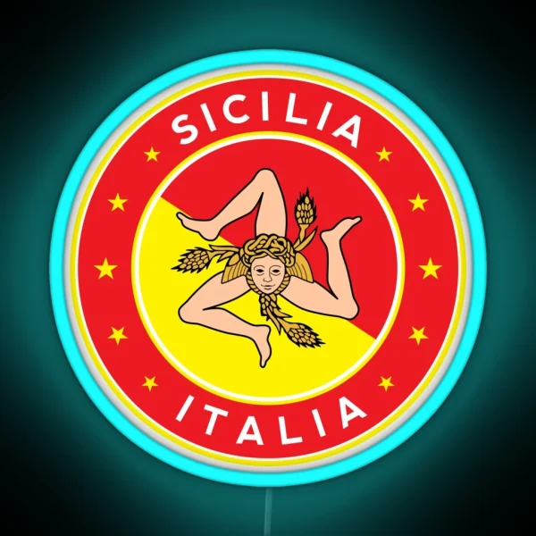 Sicilia Italia Sicily Italy With Flag Colors RGB Neon Sign