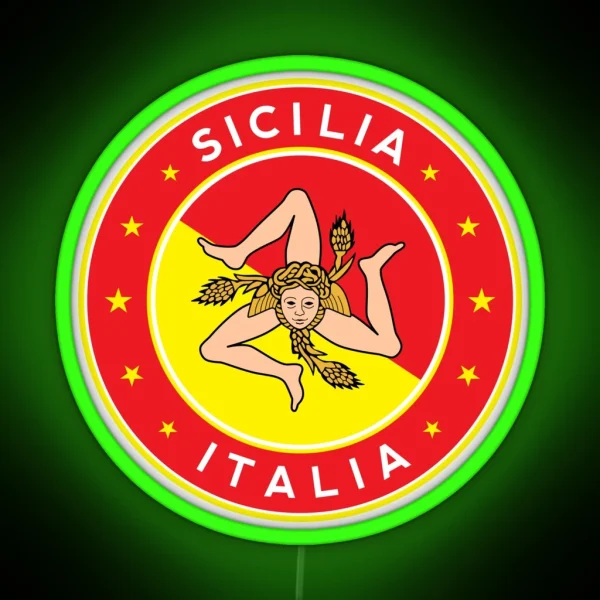 Sicilia Italia Sicily Italy With Flag Colors RGB Neon Sign