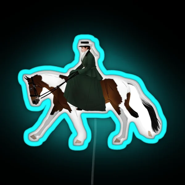 Side Saddle Pinto And Rider Equine Rampaige RGB Neon Sign