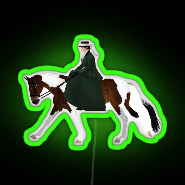 Side Saddle Pinto And Rider Equine Rampaige RGB Neon Sign