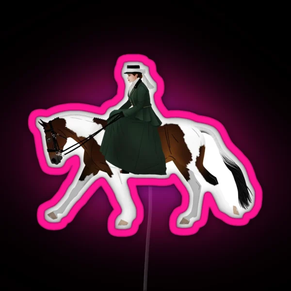 Side Saddle Pinto And Rider Equine Rampaige RGB Neon Sign