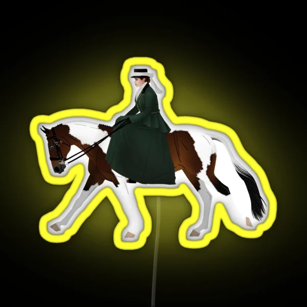 Side Saddle Pinto And Rider Equine Rampaige RGB Neon Sign