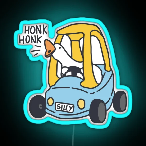 Silly Goose Car Blue RGB Neon Sign