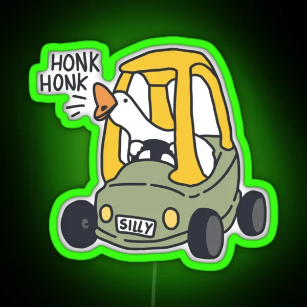 Silly Goose Car Green RGB Neon Sign