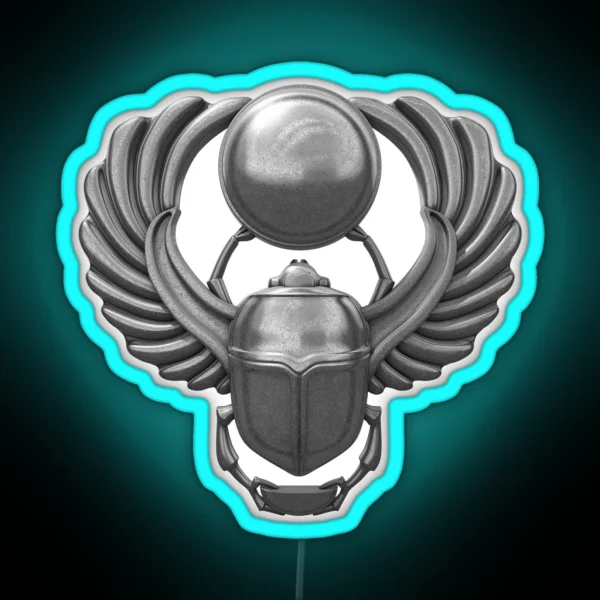Silver Egyptian Scarab RGB Neon Sign