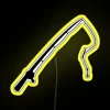 A vibrant neon RGB yellow silhouette of a simple fishing pole.