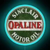 sinclair gas station sign opaline motor oil neon blue