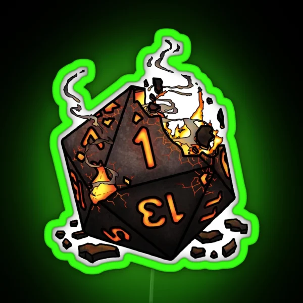 Singed Natural 1 Tabletop RPG Gaming Dice RGB Neon Sign