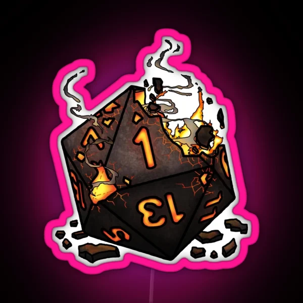 Singed Natural 1 Tabletop RPG Gaming Dice RGB Neon Sign