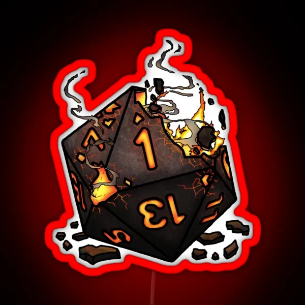 Singed Natural 1 Tabletop RPG Gaming Dice RGB Neon Sign