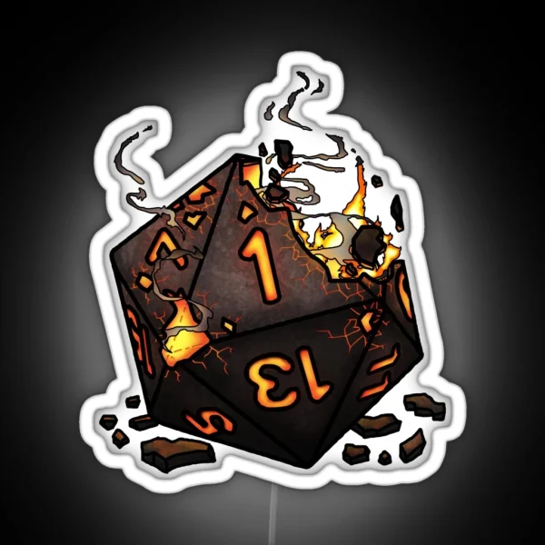 Singed Natural 1 Tabletop RPG Gaming Dice RGB Neon Sign