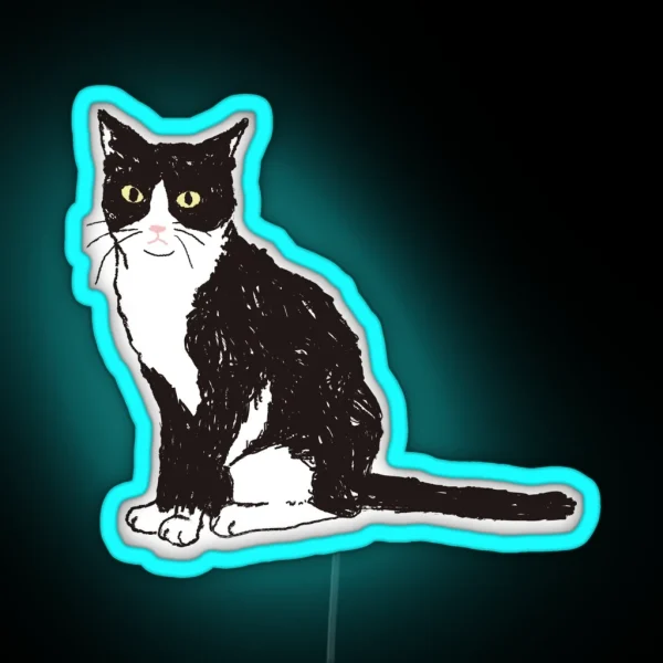 Sitting And Staring Tuxedo Cat RGB Neon Sign
