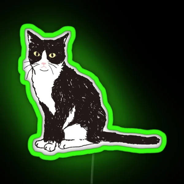 Sitting And Staring Tuxedo Cat RGB Neon Sign