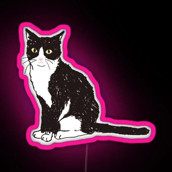 Sitting And Staring Tuxedo Cat RGB Neon Sign
