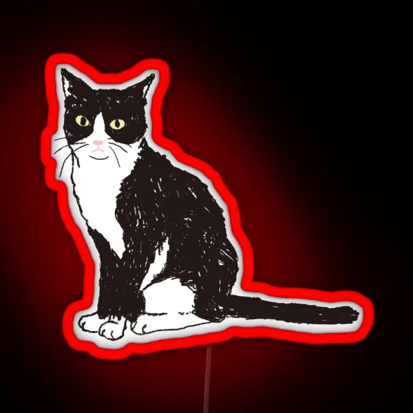 Sitting And Staring Tuxedo Cat RGB Neon Sign