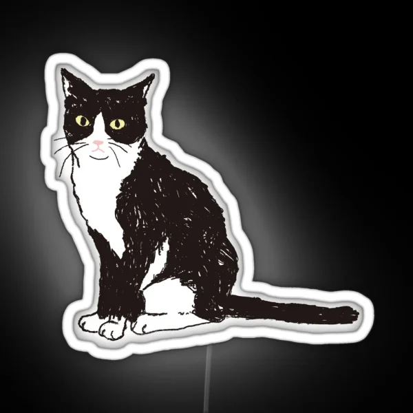 Sitting And Staring Tuxedo Cat RGB Neon Sign